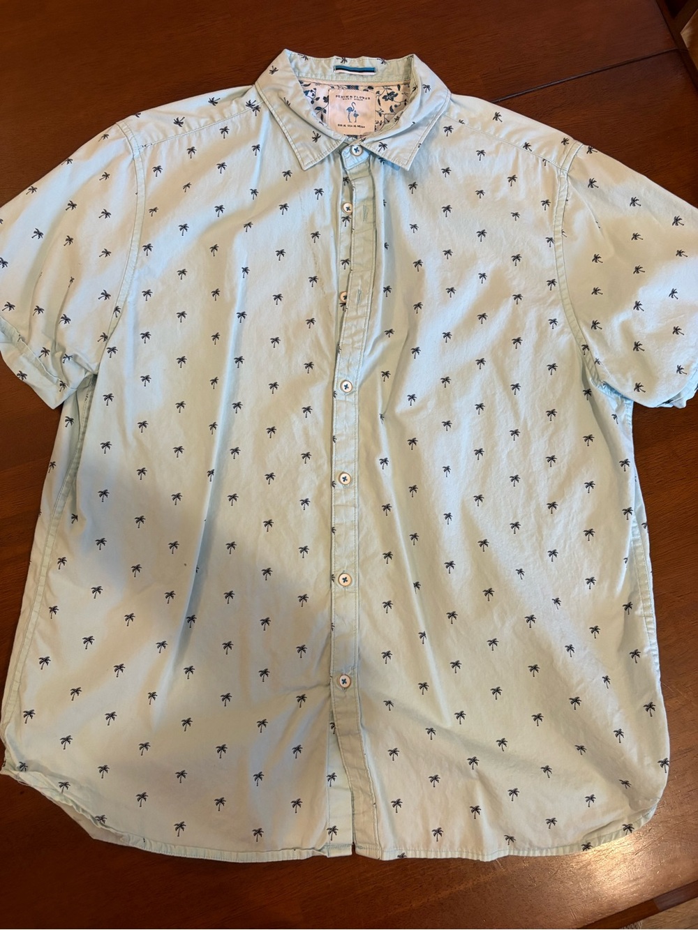 Denim & Flower Light Blue Short-Sleeve Palm Print Button-Down Shirt